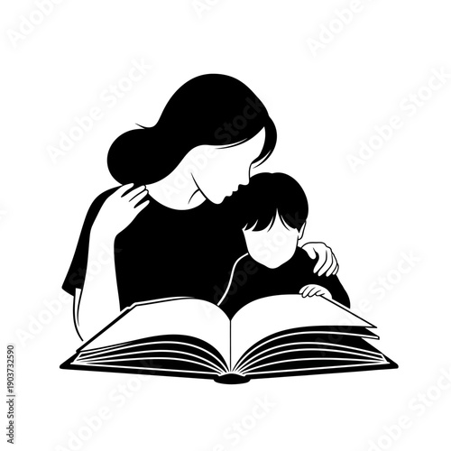 Mother reading with child together.