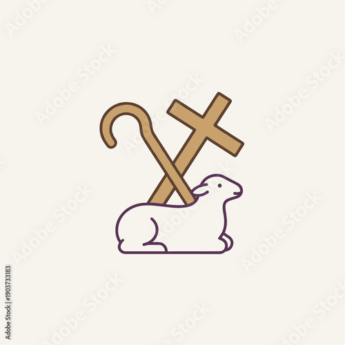 Lamb of God with shepherd staff and cross
