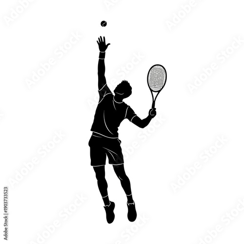 Tennis Player Serving Ball Illustration Silhouette.