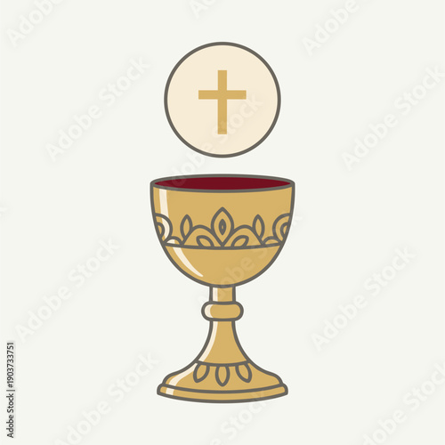 Ornate chalice with wine and host