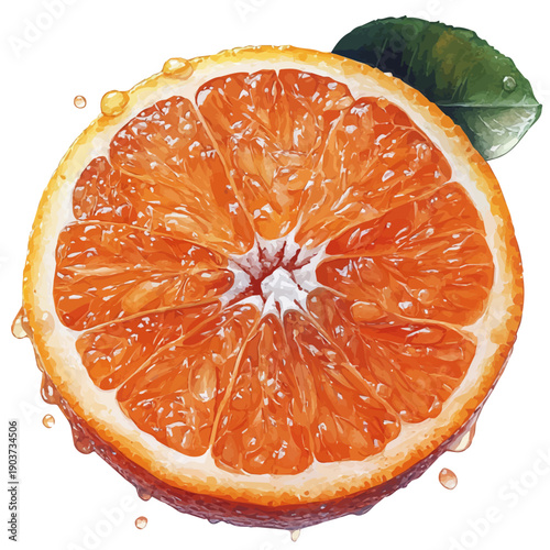 Tangerine Slice, watercolor clipart vector, isolated on a white background.