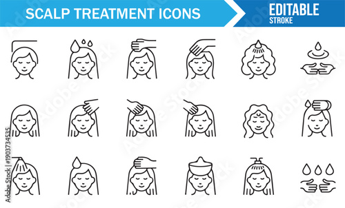 Dermatology Hair Scalp Care Outline Icon Set