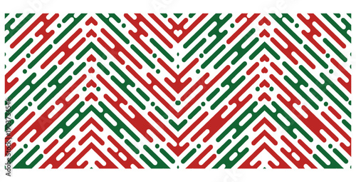 Abstract digital pattern featuring repeating chevron stripes in vibrant festive red and deep forest green alternating against a clean bright white background creating dynamic texture