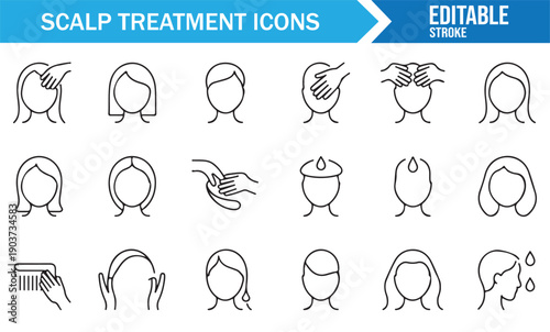 Editable Scalp Treatment Line Art Icon Collection
