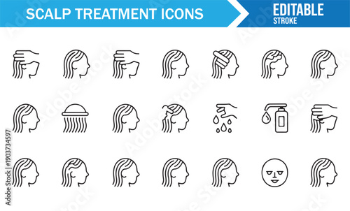 Scalp Massage and Treatment Line Icons