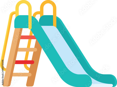 Set of Two Inflatable Bouncy Castle Vectors with Royal Turrets and Slides for Childrens Birthday Party Invitations, Summer Carnival Events, and Play Area Design