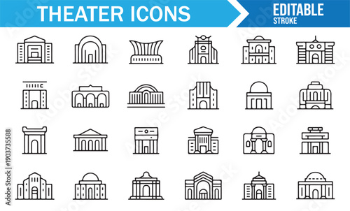 Classic Theater Architecture Minimal Outline Icons Pack