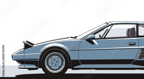 Vintage blue sports car with sleek design and open door