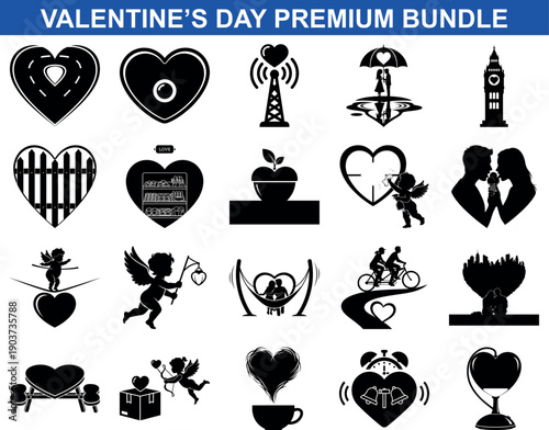 Love and Romance Icon Pack for Valentine's Day: Hearts, Couples, and Travel