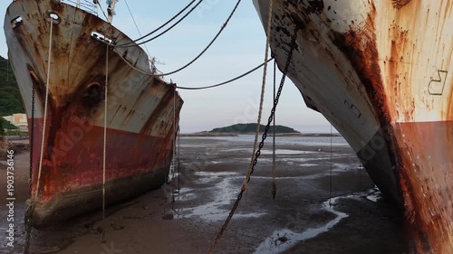 A stranded, dilapidated ship