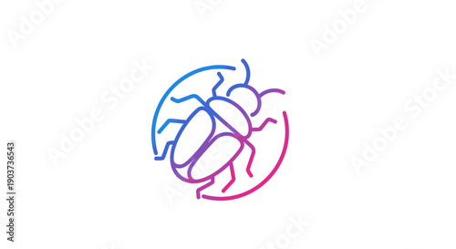 Vibrant gradient bug icon design representing software debugging and pest control concepts for tech