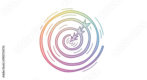 Dynamic colorful spiral target showing progress and the journey towards a central objective