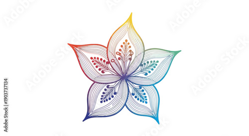 Vibrant rainbow gradient five-petal flower illustration on a pristine white background