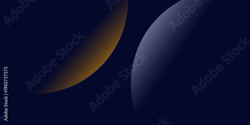 Navy blue abstract background with halftone golden lines delicate pattern. Small light spot box. Curve line, cosmic galaxy space. Festive BG for social media, birthday party invitation.