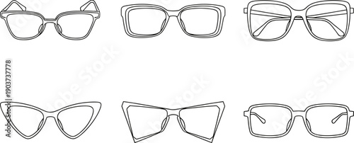 Minimalist Eyeglasses and Sunglasses Vector Icon Set with Stylish Frames for Optometry Clinics, Fashion Retailers, Vision Care Marketing, and Modern Lifestyle Accessory Designs