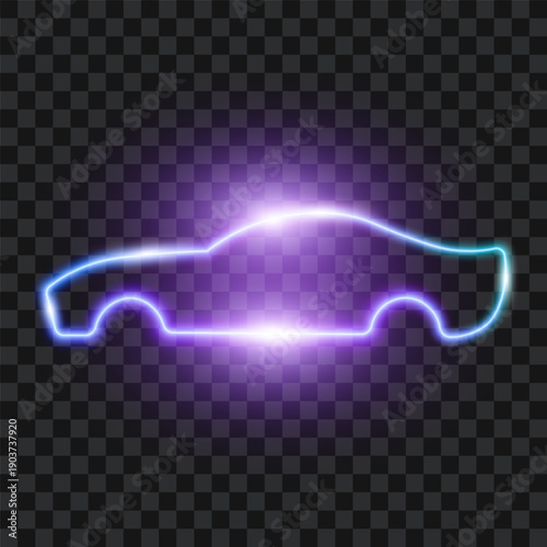 Neon car side view, vector illustration.