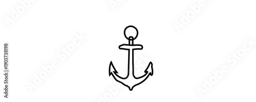 A simple outline drawing of a ship's anchor on white.