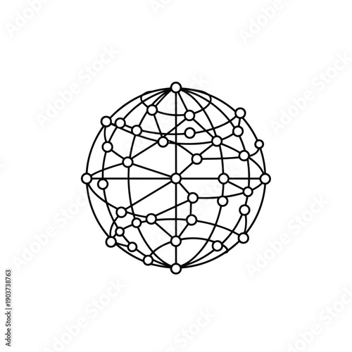 A complex geometric network of interconnected lines forming a spherical structure.