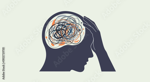 Abstract burnout and overthinking concept with head silhouette