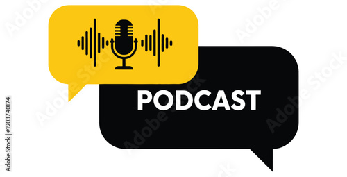 Podcast Speech Bubble Logo with Microphone and Sound Wave Icon
