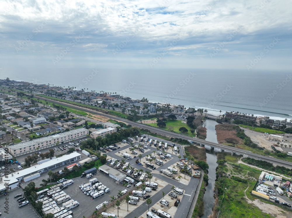 Fototapeta premium Aerial view of houses in the valley of Oceanside town in San Diego, California. USA.