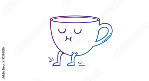 Whimsical Coffee Cup Character Illustration with Legs and a Playful Expression on a White