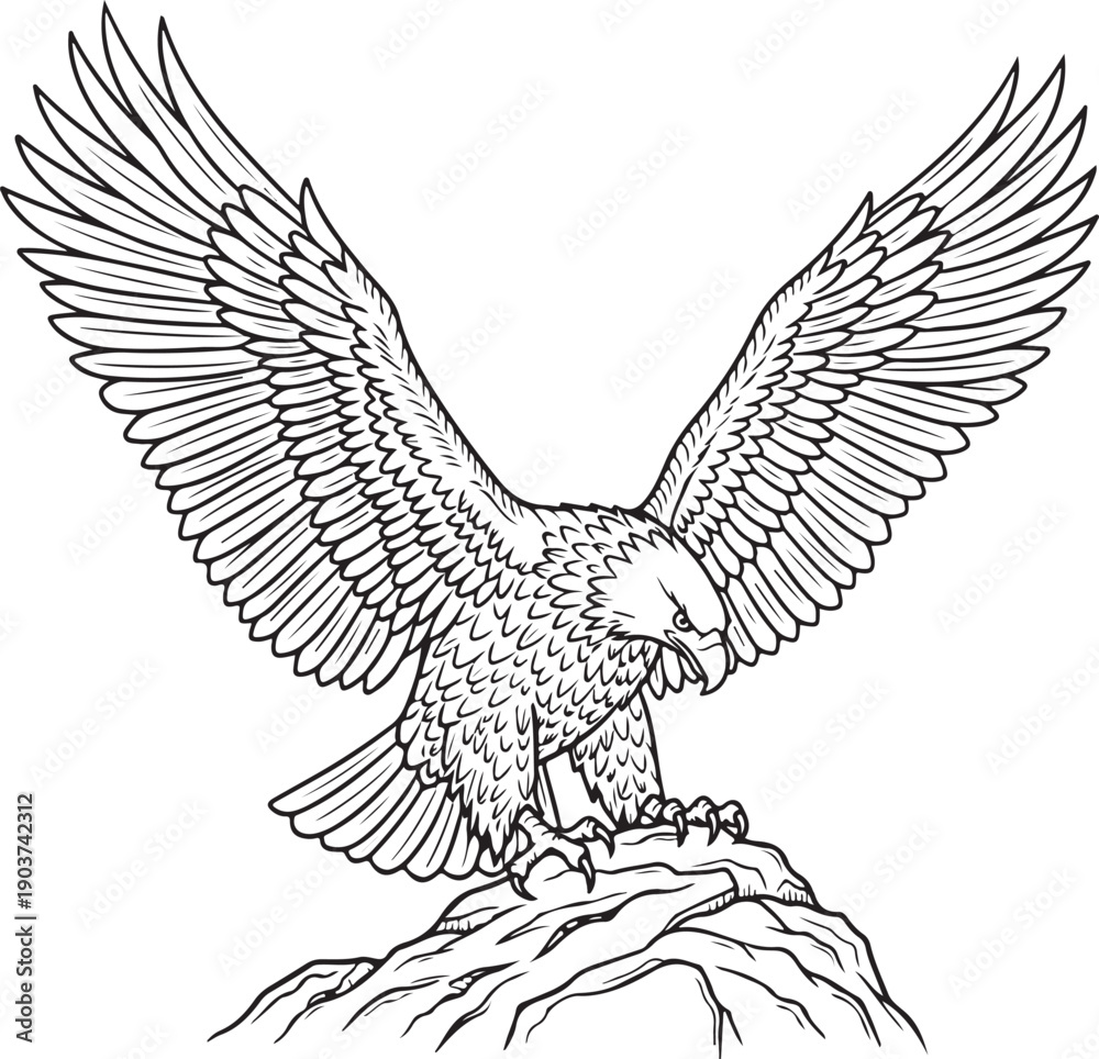 Obraz premium Eagle spreading wings illustration symbolizing freedom power wildlife predator nature tattoo design bird strength emblem