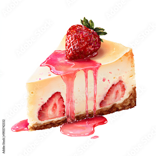 Wallpaper Mural Cheescake pie with strawberry on plate illustration. AI generated Torontodigital.ca