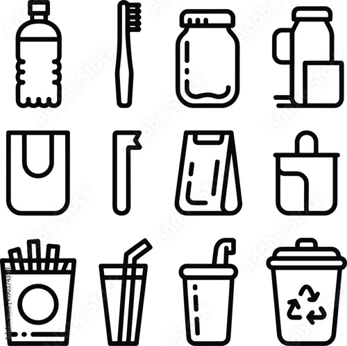 Black and white of recyclable and containers plastic bottle