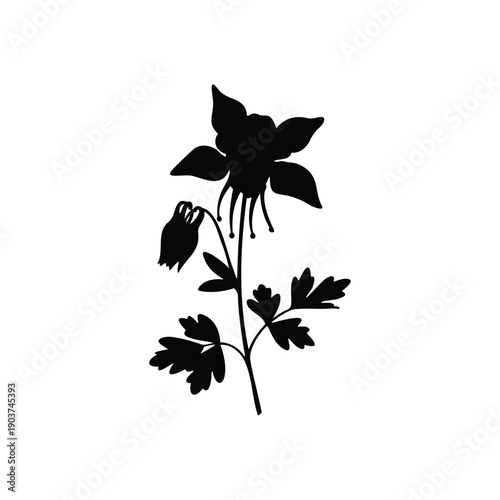 Columbine flower silhouette vector flat design isolated on white background.