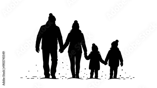 Family Silhouette Holding Hands Together Walking.