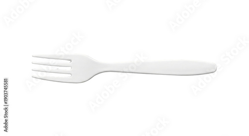 Simple white plastic fork for eating food or serving dishes isolated on transparent background