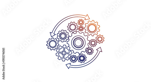 Dynamic interconnected gears forming a continuous cycle representing system efficiency and workflow
