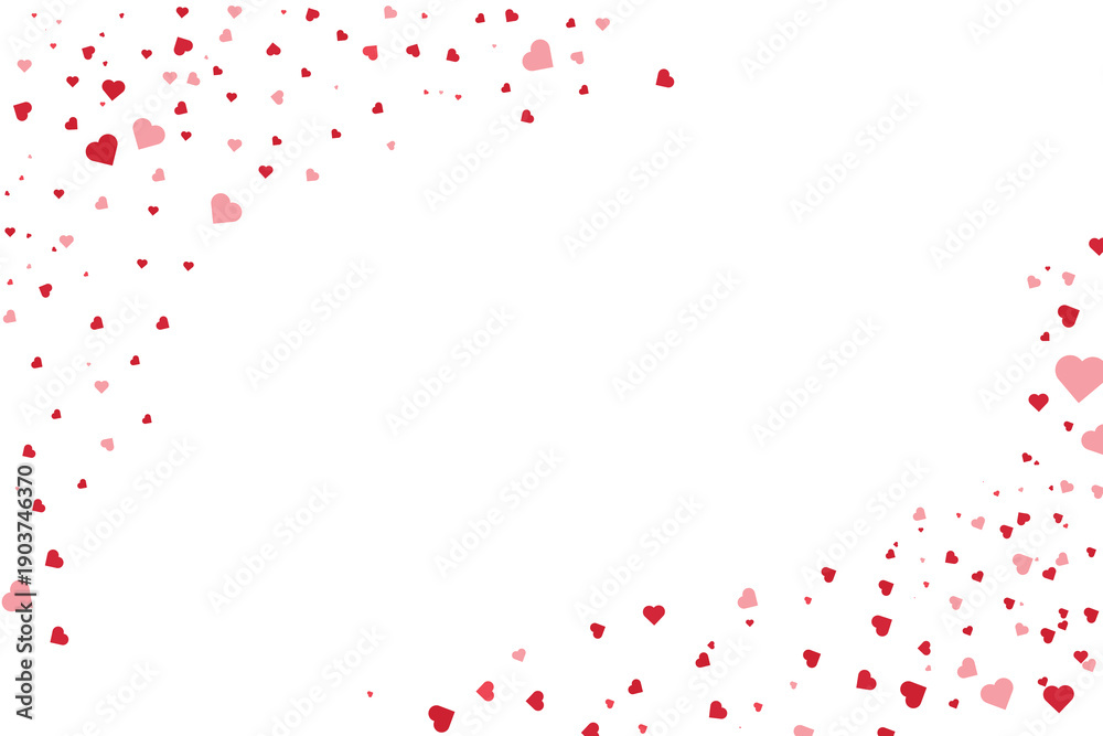 Obraz premium Pink hearts confetti frame on white background for Valentine greeting and romantic card