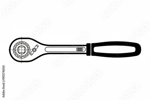 Mechanical Precision: A detailed diagram of a ratchet wrench, meticulously illustrating its robust design and functional components, ready for any project.