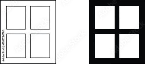 Two windows with four panels each in different design styles and colors side by side