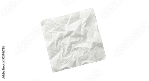 Wrinkled Paper Napkin Square Texture Detail isolated on transparent background