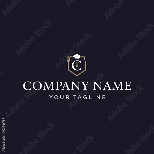 Elegant Chef Hat and Utensils Emblem with Letter C for Culinary Business.