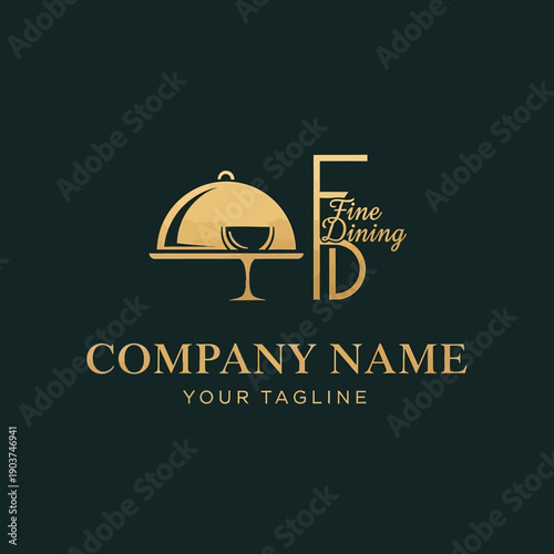 Elegant Fine Dining Logo with Cloche and Wine Glass.