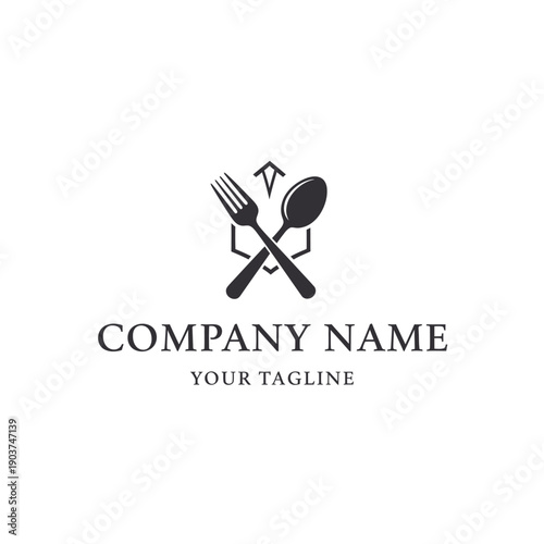 Elegant Restaurant Logo Design with Crossed Fork and Spoon.