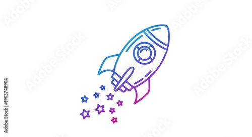 Vibrant gradient line art rocket launch with star trail, symbolizing startup growth and space
