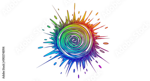 Colorful vibrant abstract splash with a spiral center and dynamic burst effect