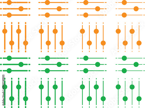 Settings sliders icon design set. Adjustment symbols. Modern configuration icons for user interface and system controls. Popular configuration service app icon. Minimalist volume mixer symbols.
