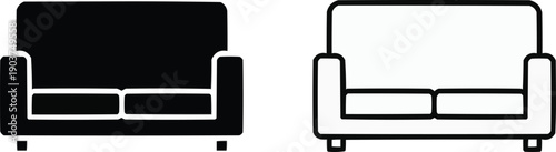 described features two sofa icons that showcase a modern design aesthetic. Here’s a detailed explanation of the elements and characteristics of this arrangement: