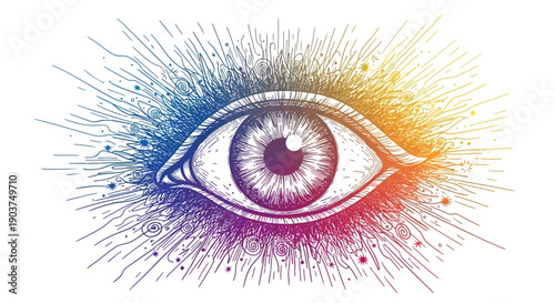 Vibrant Human Eye with Colorful Abstract Radiating Lines Representing Vision and Perception