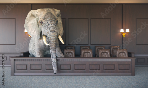 Tableau sur toile Elephant in the jury box 3d obvious problem