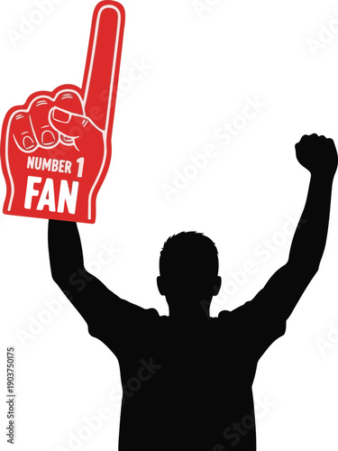 Silhouette of a sports fan holding a foam finger