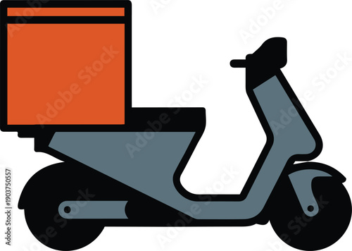 Minimalist Vector Illustration of an Electric Delivery Scooter with Cargo Box