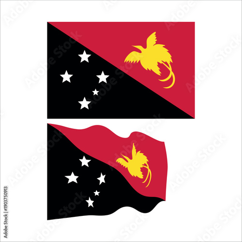Papua new guinea flag featuring a bird of paradise and southern cross stars