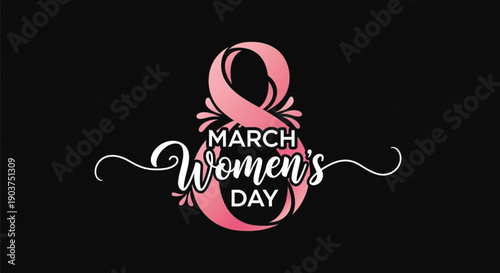 8 March Women’s Day Pink Ribbon Typography Awareness Banner